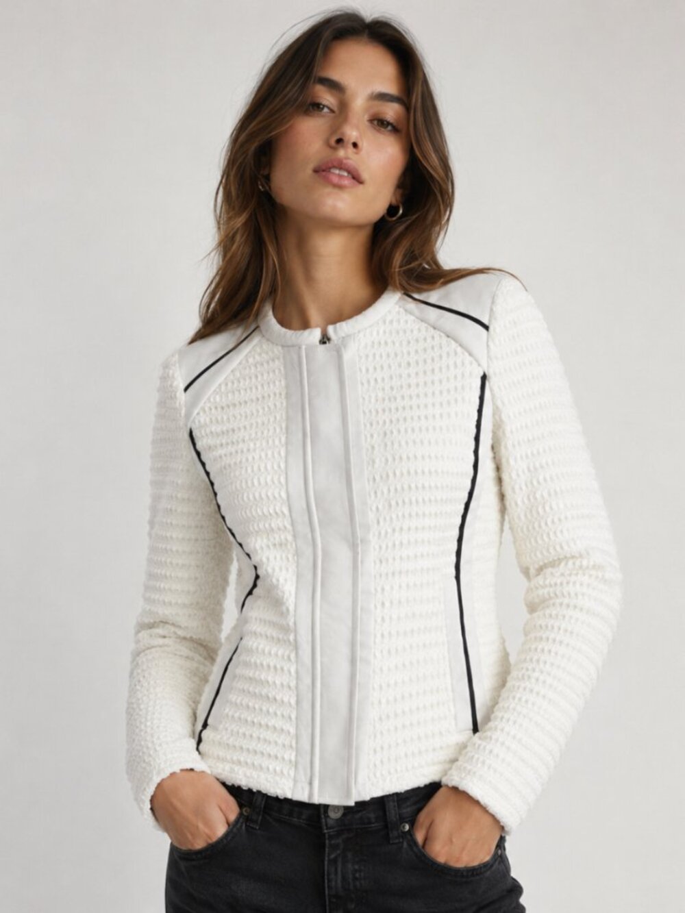 IRO Giana Waffle Weave w/ Leather Trim Jacket